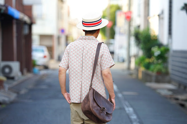 ADJUSTABLE COSTUME (アジャスタブルコスチューム)　半袖オープンカラーシャツ　AS-121　"COTTON DOBBY STRIPE S/S OPEN SHIRT"　ベージュ