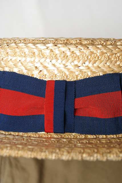 ADJUSTABLE COSTUME (アジャスタブルコスチューム)　ボーターハット(カンカン帽)　AHT-013　"Straw Boater Hat"　ネイビー×レッド