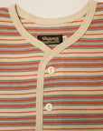 Dapper's (ダッパーズ)　ヘンリーネック・半袖ボーダーTシャツ　1320　"Multi Stripe Border Henley Tee"　ベージュ/オレンジ/スカイブルー
