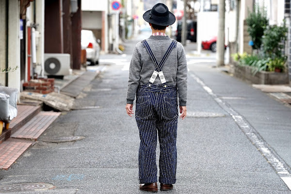 HEAD LIGHT (ヘッドライト)　ストライプデニム・オーバーオール　HD42498　"SPECIAL WOVEN STRIPE DENIM LOW BACK OVERALLS"　ワンウォッシュ