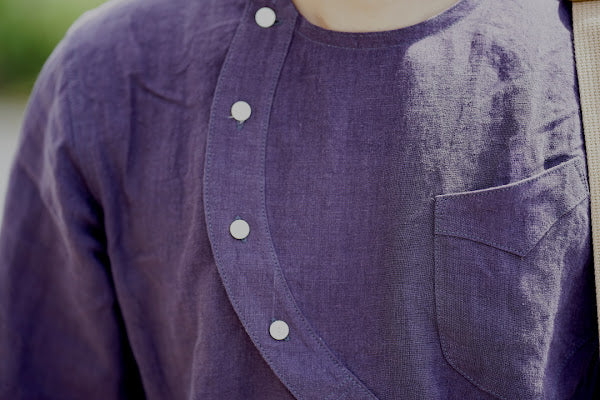 Dapper's (ダッパーズ)　リネン・プルオーバーシャツ　1623　"Round Placket Miners Pullover Shirts"　グレープ