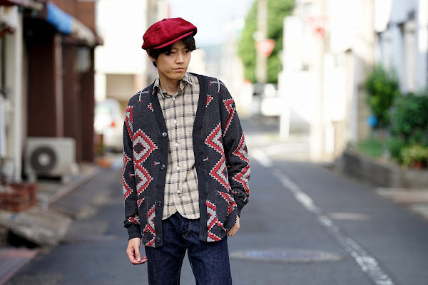 Pherrow's (フェローズ)　コットン・ジャガードカーディガン　24S-PNS2　S.ブラック