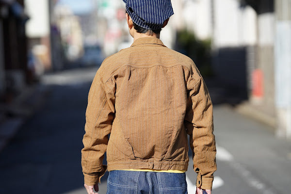 WARE HOUSE (ウエアハウス)　ブラウンダックジャケット　2214　"1880 HEAVY LEATHER BOUND BLOUSE"　ダックストライプ・ワンウォッシュ