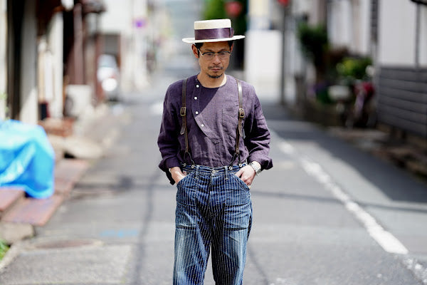 Dapper's (ダッパーズ)　リネン・プルオーバーシャツ　1623　"Round Placket Miners Pullover Shirts"　グレープ